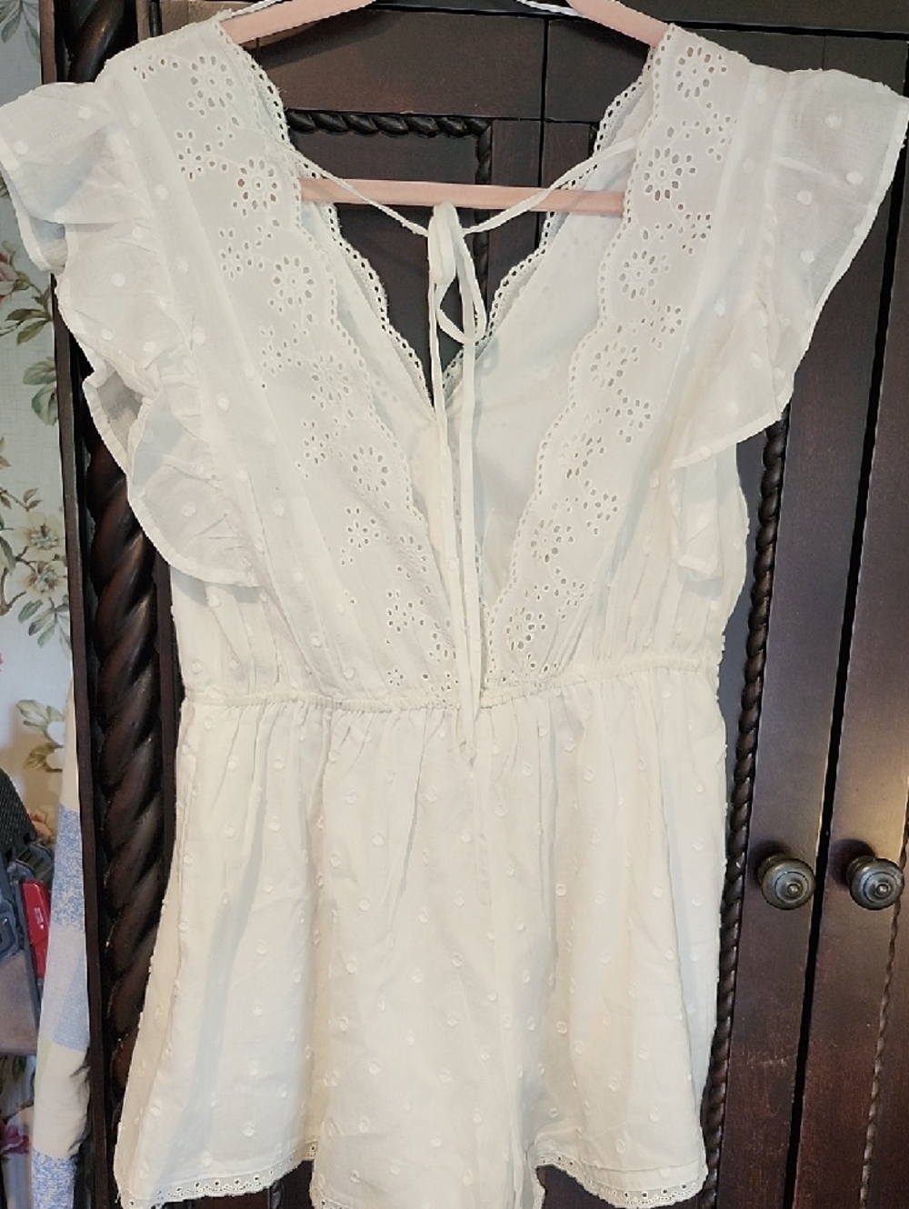 Blue Rain By Francesca's White Eyelet Ruffle V-Neck Romper - Picture 6 of 8